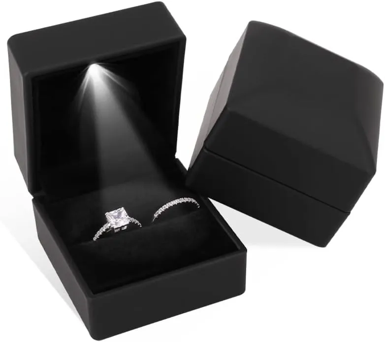 iSuperb Ring Box Black Jewelry Case Organizer with LED Light Gift Box