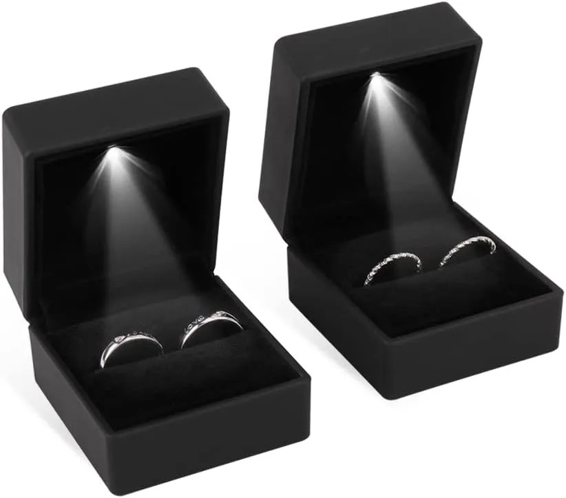 iSuperb Ring Box Black Jewelry Case Organizer with LED Light Gift Box