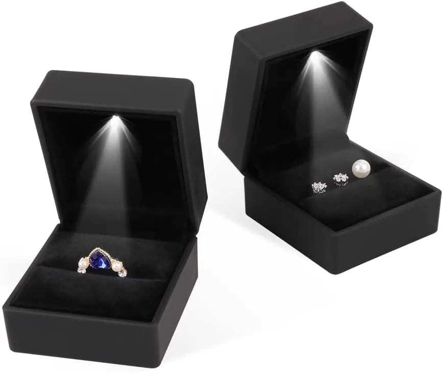 iSuperb Ring Box Black Jewelry Case Organizer with LED Light Gift Box