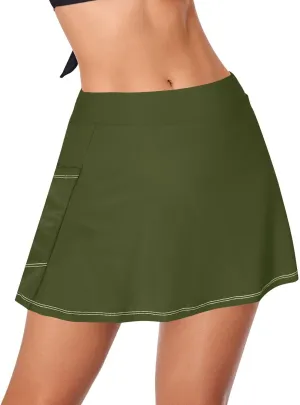 J JOYSAY Solid Color Swim Skirt for Women High Waisted Elastic Waist Swim Bottoms with Built-in Panty