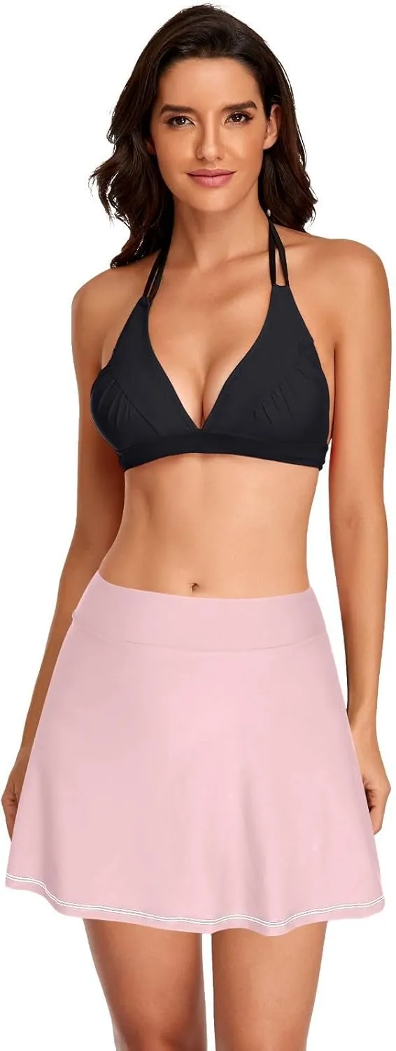 J JOYSAY Solid Color Swim Skirt for Women High Waisted Elastic Waist Swim Bottoms with Built-in Panty