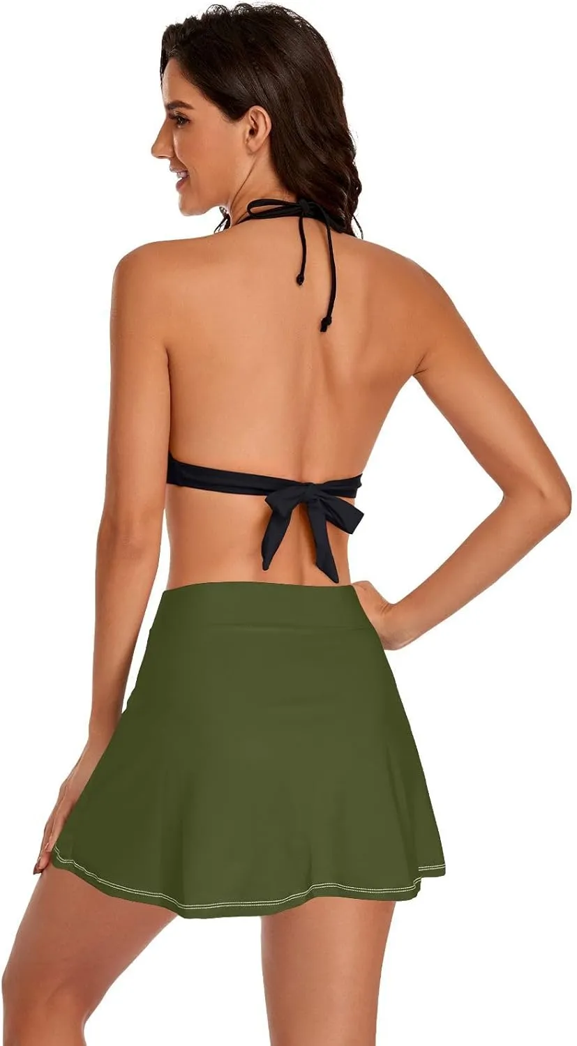 J JOYSAY Solid Color Swim Skirt for Women High Waisted Elastic Waist Swim Bottoms with Built-in Panty