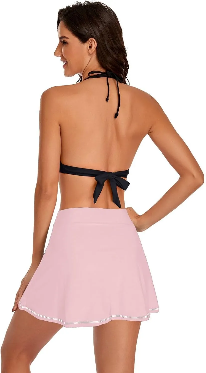 J JOYSAY Solid Color Swim Skirt for Women High Waisted Elastic Waist Swim Bottoms with Built-in Panty
