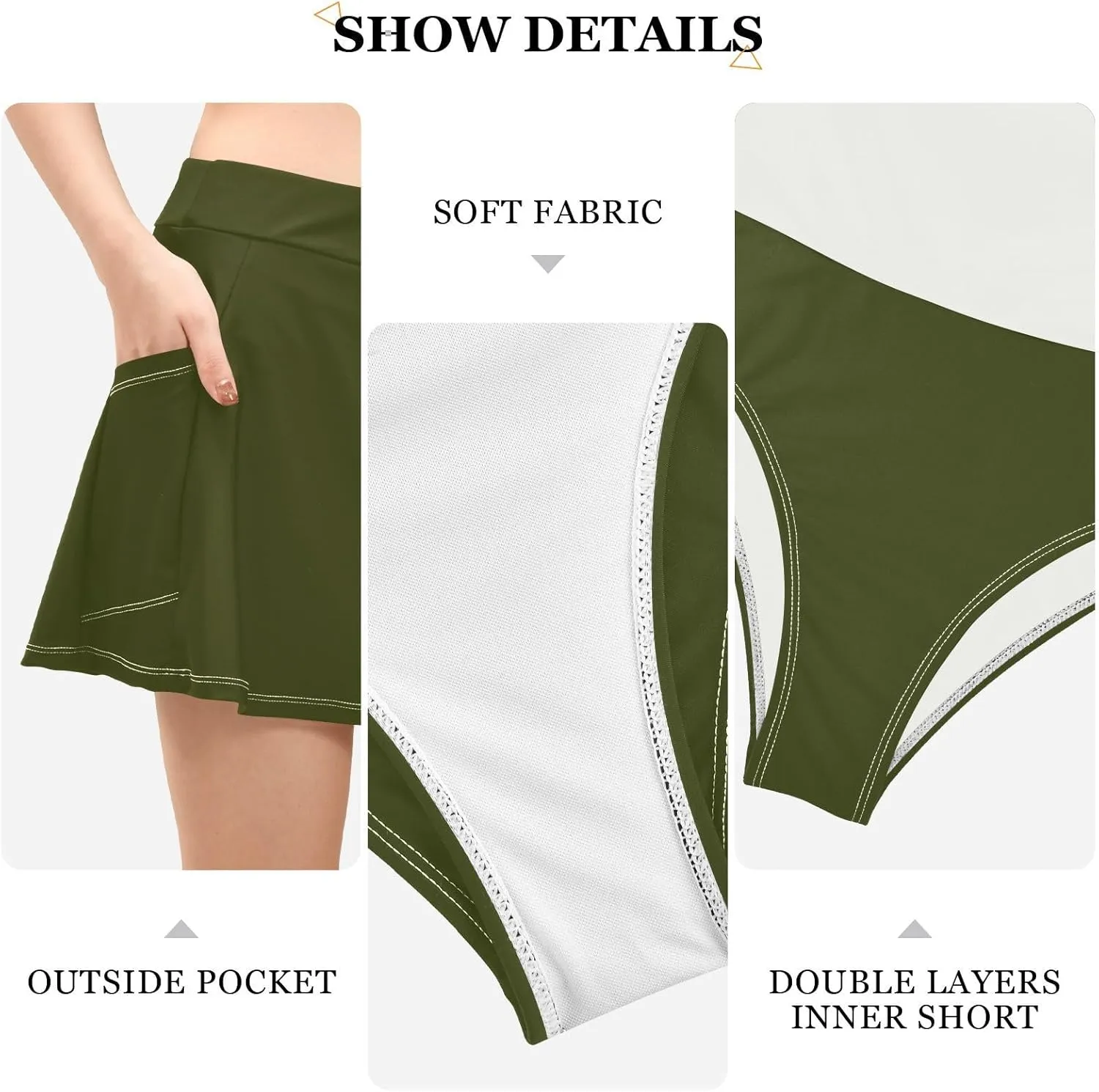 J JOYSAY Solid Color Swim Skirt for Women High Waisted Elastic Waist Swim Bottoms with Built-in Panty