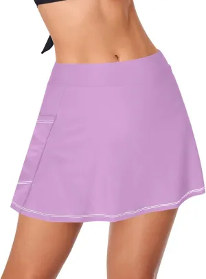 J JOYSAY Solid Color Swim Skirt for Women High Waisted Elastic Waist Swim Bottoms with Built-in Panty