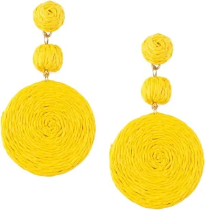 JeanBeau Boho Raffia Ball Round Statement Dangle earrings for Women Teen Large Handmade Lightweight Bohemian Rattan Drop Straw Wrap Earing Dangling Summer Beach Tropical Accessories Jewelry Gift