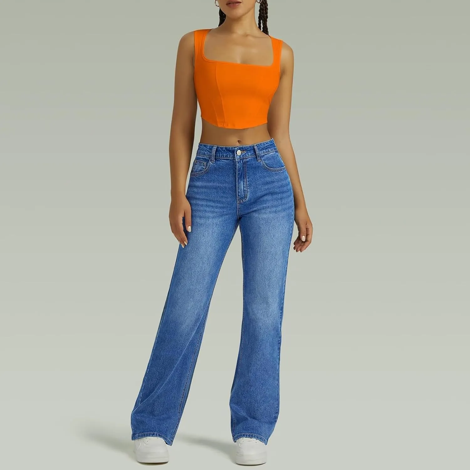 Jeans for Women Trendy Plus Size Casual High Waisted Lounge Baggy Wide Leg Denim Pants with Pockets