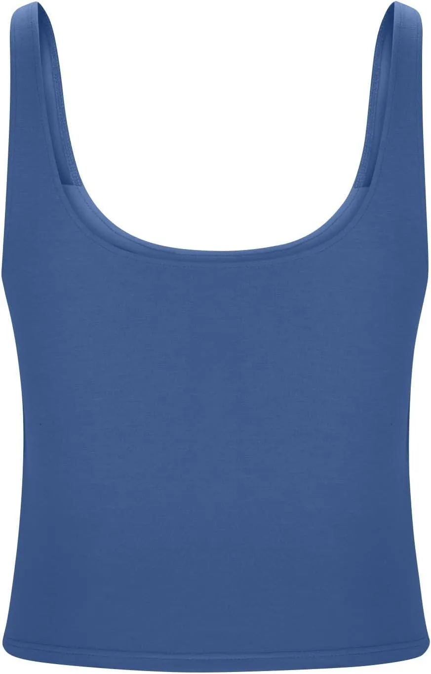 JIEMUXIU Built in Bra Tank Tops for Women 2025 Casual Scoop Neck Sleeveless Tees Basic Workout Top Camisole Undershirts