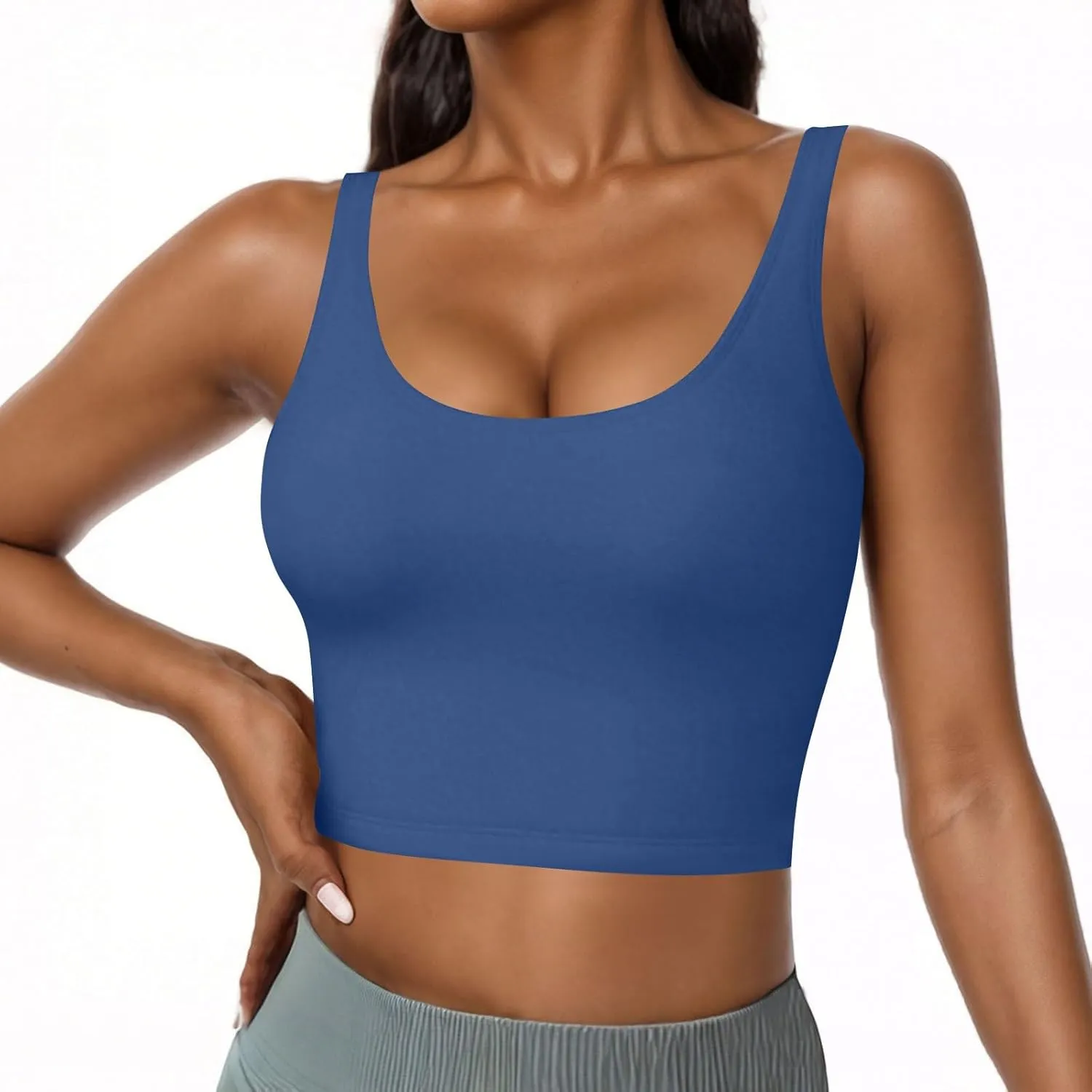 JIEMUXIU Built in Bra Tank Tops for Women 2025 Casual Scoop Neck Sleeveless Tees Basic Workout Top Camisole Undershirts
