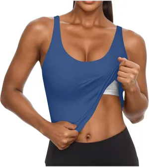 JIEMUXIU Built in Bra Tank Tops for Women 2025 Casual Scoop Neck Sleeveless Tees Basic Workout Top Camisole Undershirts