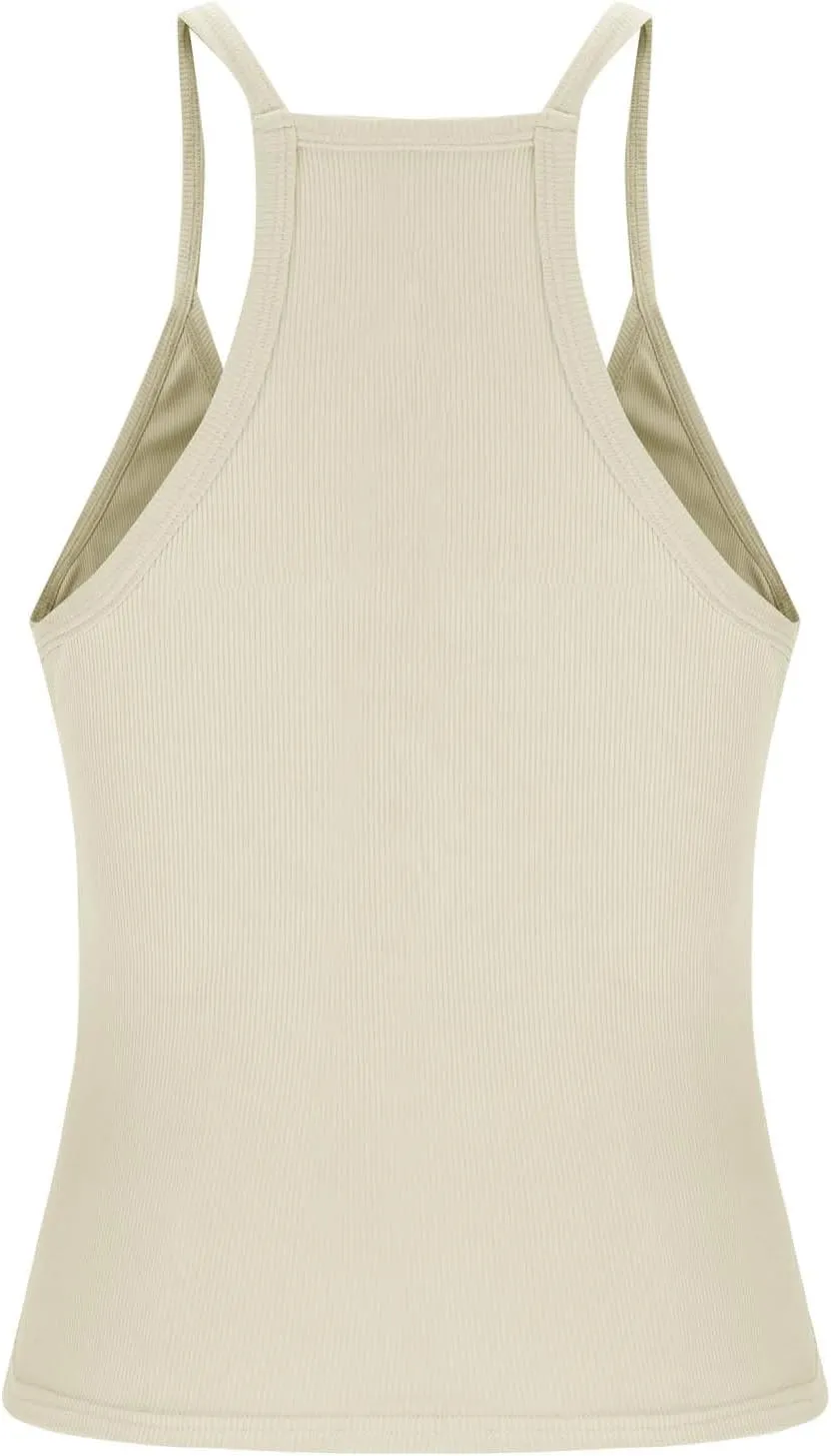 JIEMUXIU Tank Tops for Women 2025 Racerback Basic Tank Summer Workout Camisole V Neck Slim Fit Knit Ribbed Sleeveless Tops