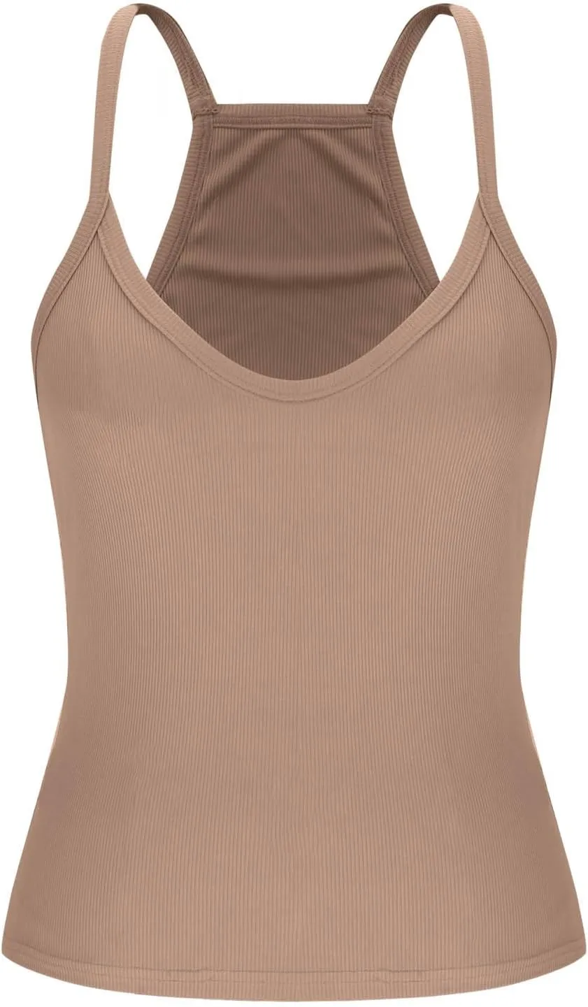 JIEMUXIU Tank Tops for Women 2025 Racerback Basic Tank Summer Workout Camisole V Neck Slim Fit Knit Ribbed Sleeveless Tops