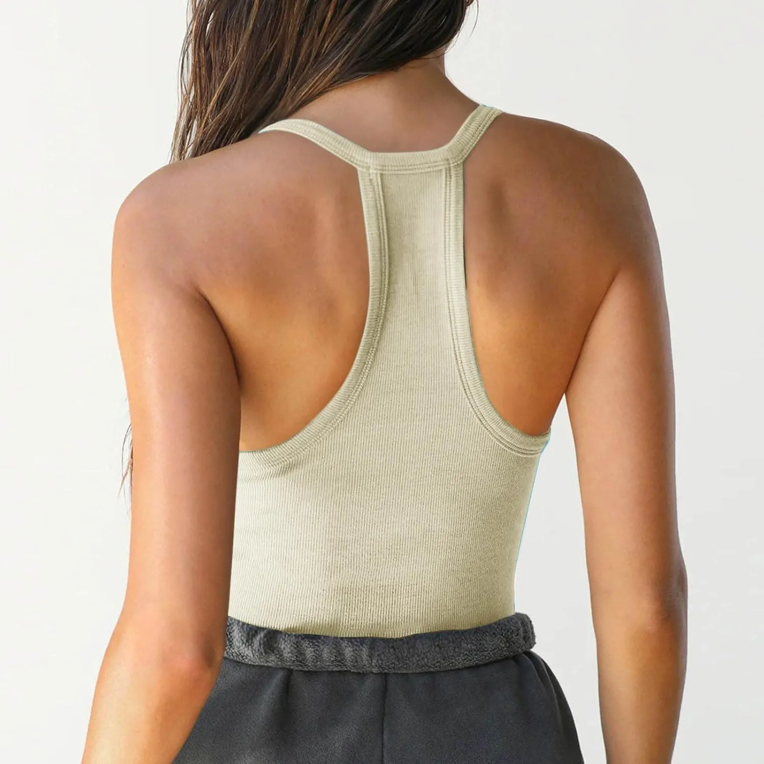 JIEMUXIU Tank Tops for Women 2025 Racerback Basic Tank Summer Workout Camisole V Neck Slim Fit Knit Ribbed Sleeveless Tops