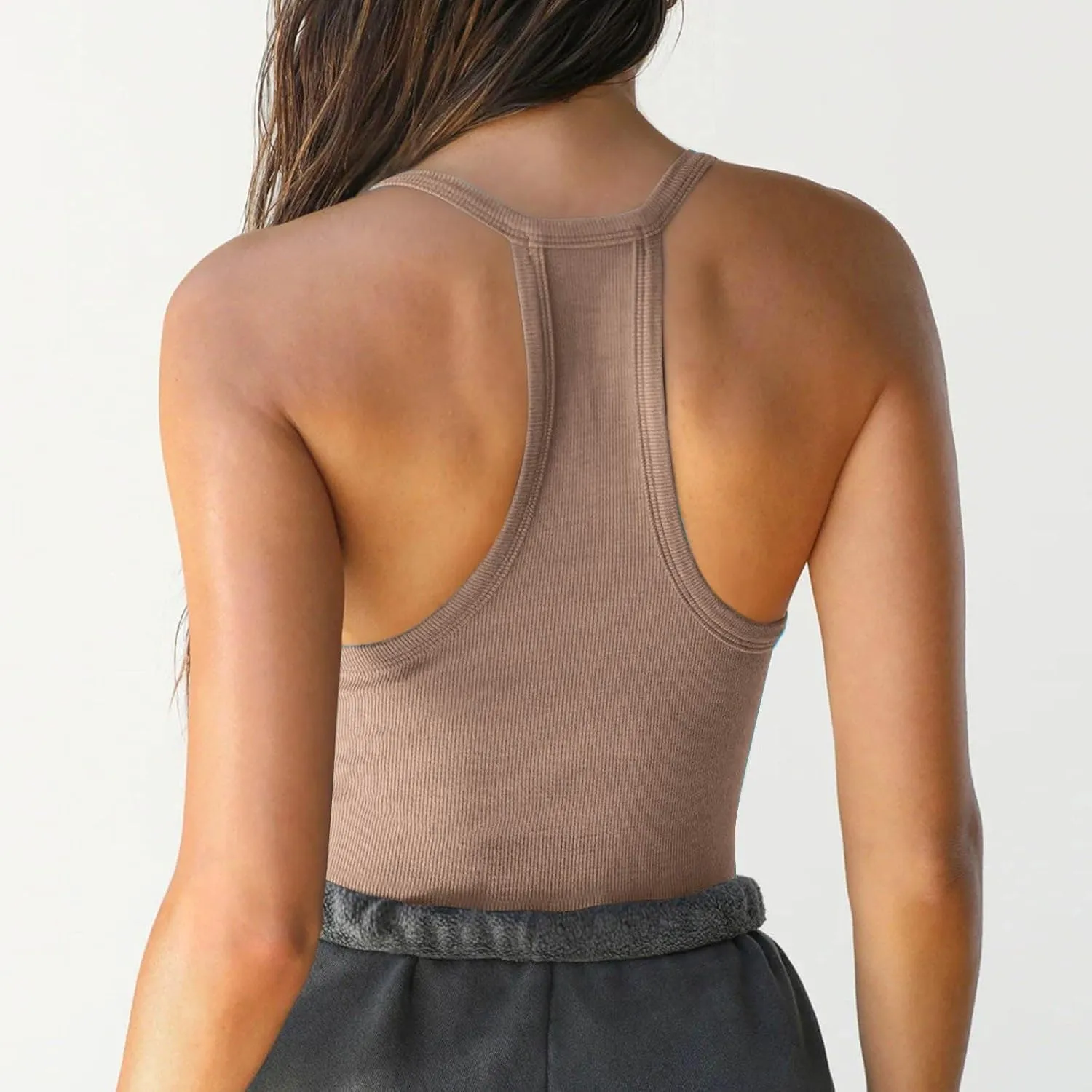JIEMUXIU Tank Tops for Women 2025 Racerback Basic Tank Summer Workout Camisole V Neck Slim Fit Knit Ribbed Sleeveless Tops