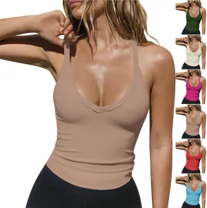 JIEMUXIU Tank Tops for Women 2025 Racerback Basic Tank Summer Workout Camisole V Neck Slim Fit Knit Ribbed Sleeveless Tops