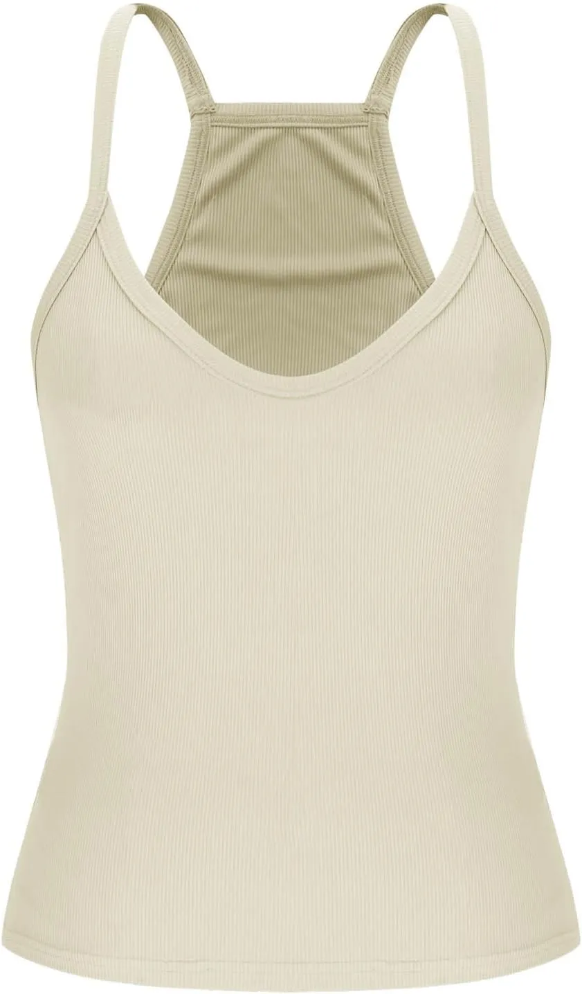 JIEMUXIU Tank Tops for Women 2025 Racerback Basic Tank Summer Workout Camisole V Neck Slim Fit Knit Ribbed Sleeveless Tops