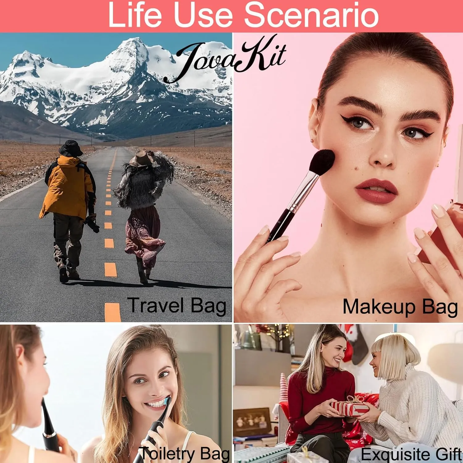 JOVAKIT Small Portable Silicone Makeup Bag for Women with Decorative Holes, Travel Waterproof Toiletry Cosmetic Bag Gifts for Women, Zipper Closure Makeup Case with Handle (White)
