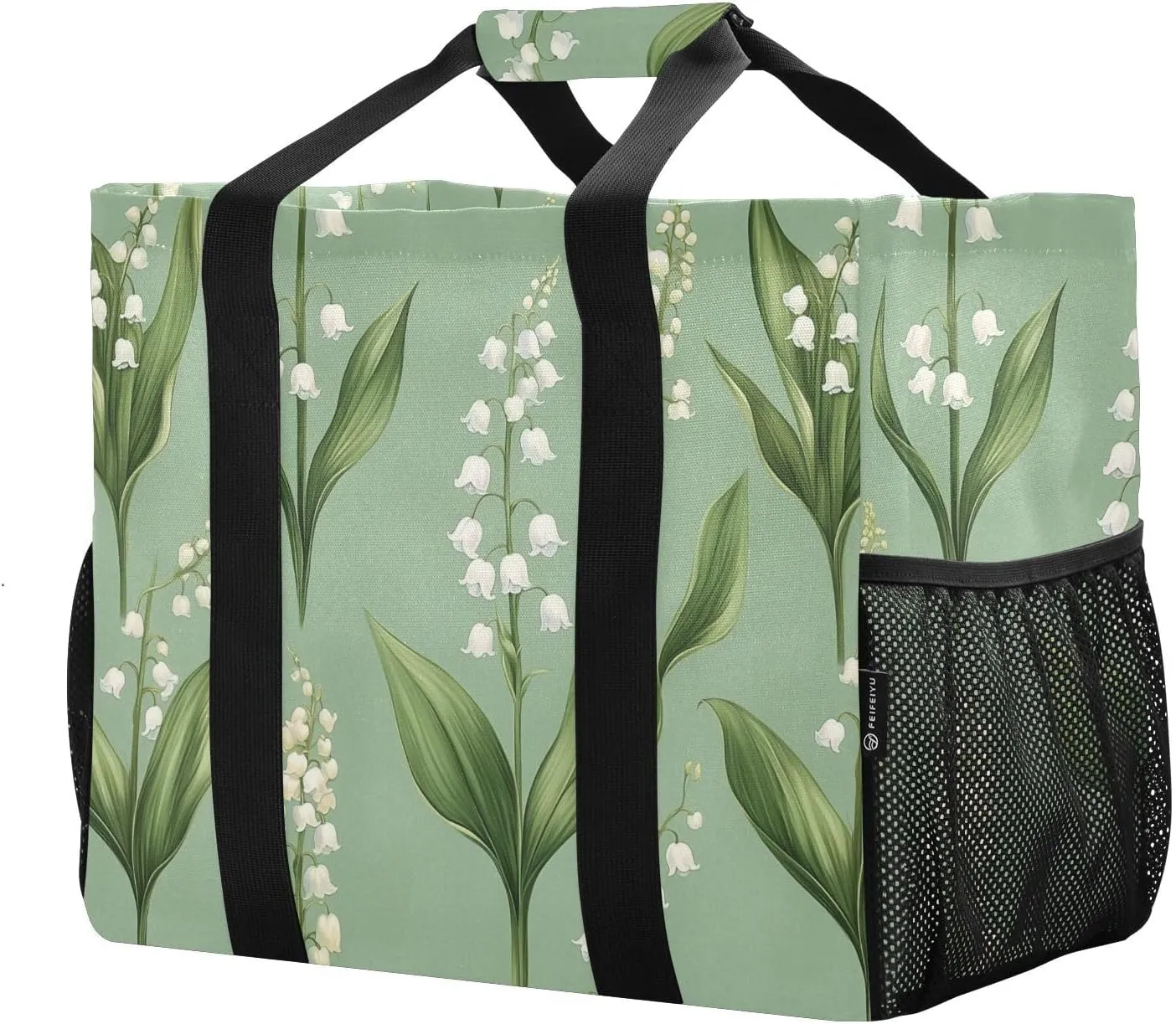 JUNZAN Lily Of Valley Utility Bags And Totes Foldable Beach Bag Sandproof Shopping Bags Reusable Canvas Tote Bag For Car