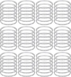 Kajaia 72 Pcs Rhinestone Bracelets for Women Silver Stretch Bracelets Stackable Crystal Bangle Cuff Set for Jewelry Party