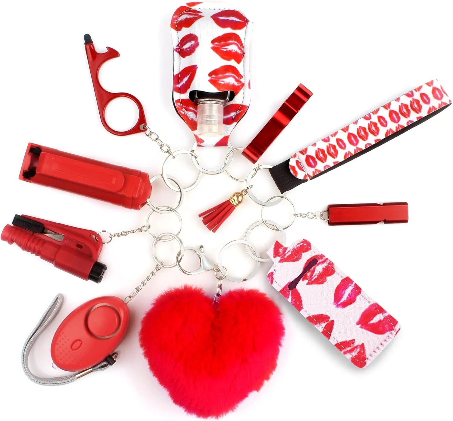 Keychain Set for Women with Alarm, Pom Pom, Whistle, Gifts for Girls, Friends, Women, Mom and Daughter