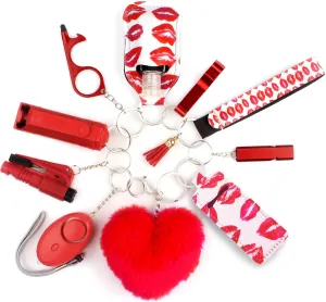Keychain Set for Women with Alarm, Pom Pom, Whistle, Gifts for Girls, Friends, Women, Mom and Daughter