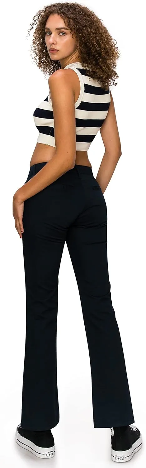 KHAKI & BLUE Women's Work Pants  Low Rise Flared Leg Bootcut Casual Trousers with Pockets