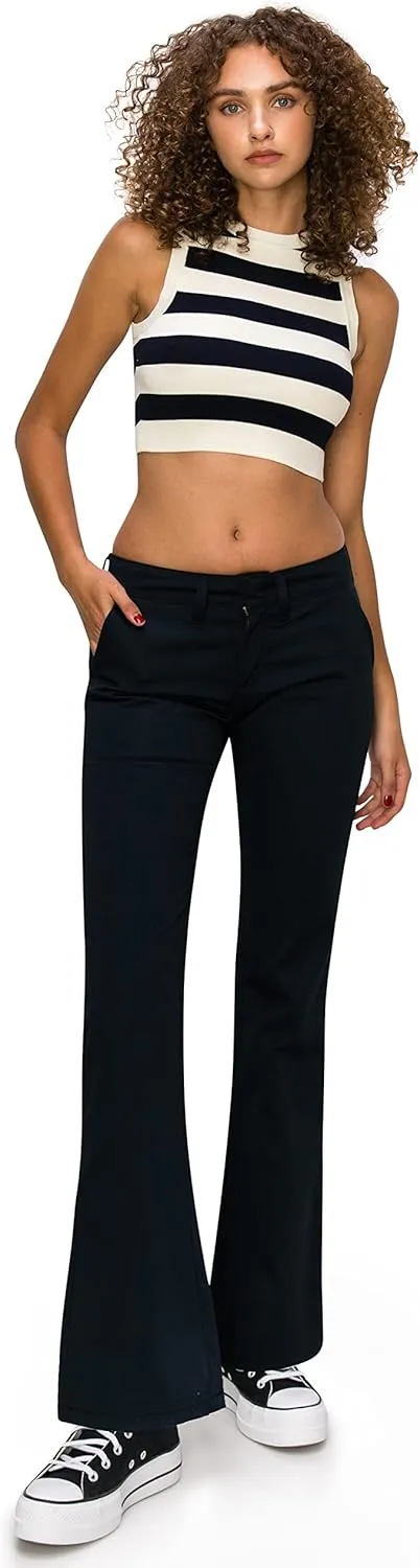 KHAKI & BLUE Women's Work Pants  Low Rise Flared Leg Bootcut Casual Trousers with Pockets