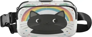 Kitten Rainbow Stars White Fanny Packs for Women Crossbody Bags Everywhere Belt Bag with Adjustable Strap Fashion Waist Pack for Running Daily Travel