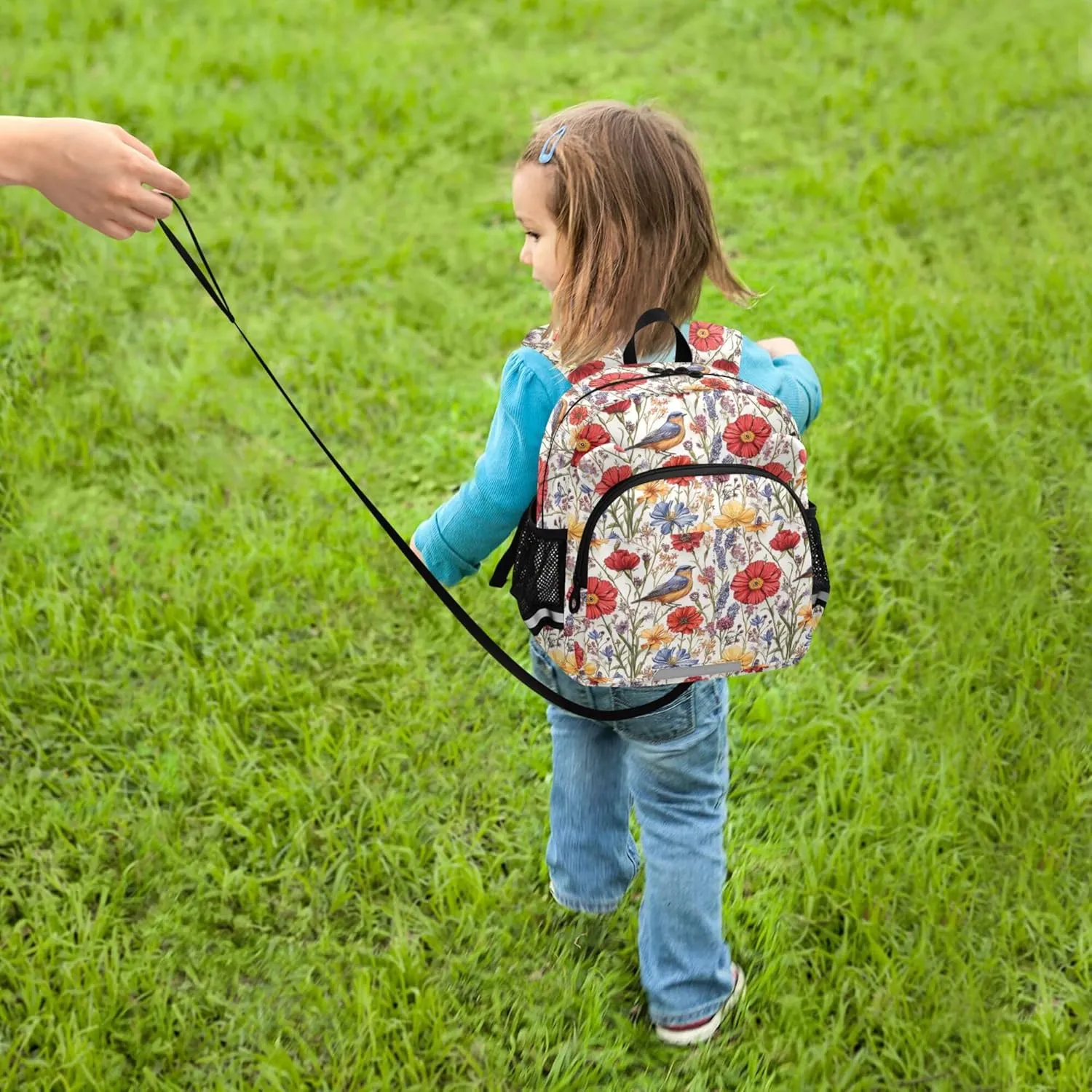KLL Cute Ears Preschool Backpack Leash Cool Girls Anti-Lost Personalized School Bag For Toddlers with Reflective Strip S Florals Carnation Osteospermum Birds