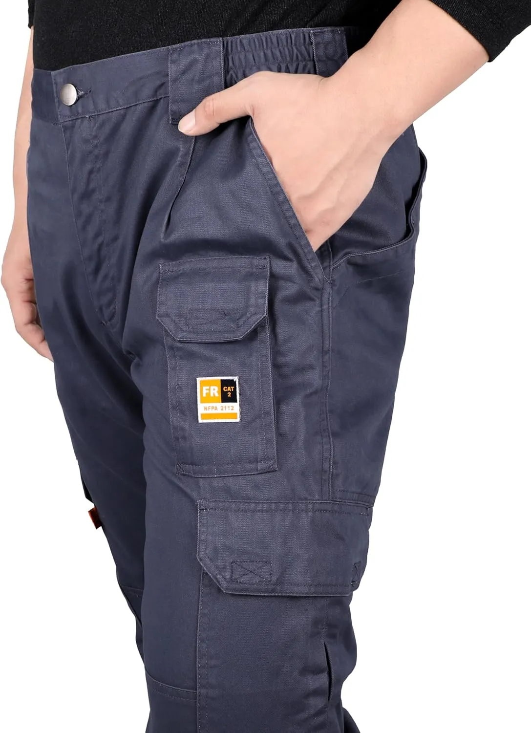 KONRECO FR Pants for Men Cargo Pockets Flame Resistant 7.5oz 100% Cotton Elastic Waist Work Pants