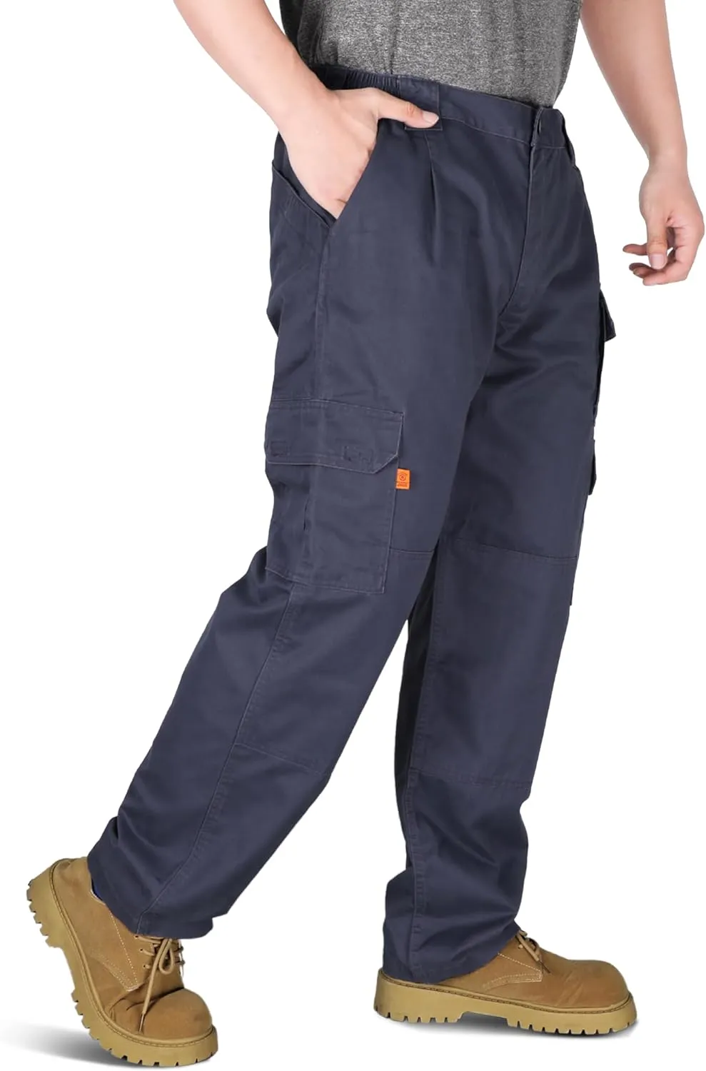 KONRECO FR Pants for Men Cargo Pockets Flame Resistant 7.5oz 100% Cotton Elastic Waist Work Pants