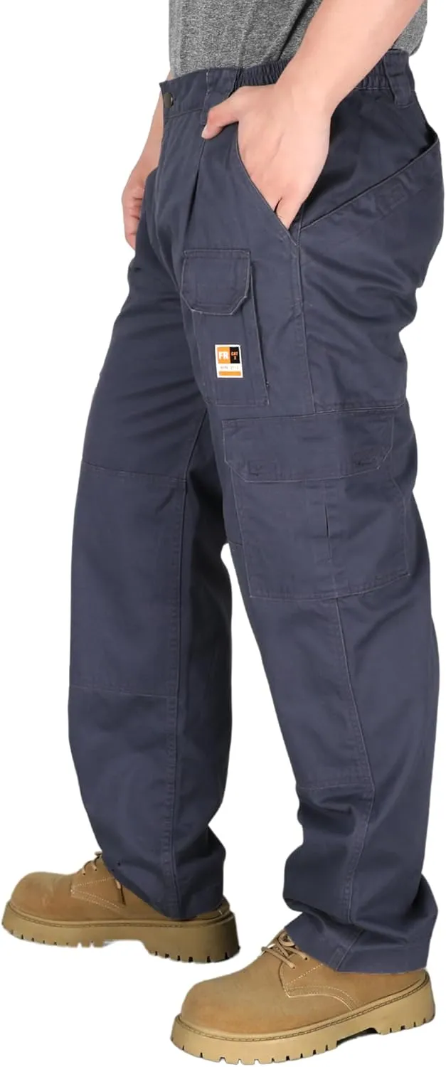 KONRECO FR Pants for Men Cargo Pockets Flame Resistant 7.5oz 100% Cotton Elastic Waist Work Pants