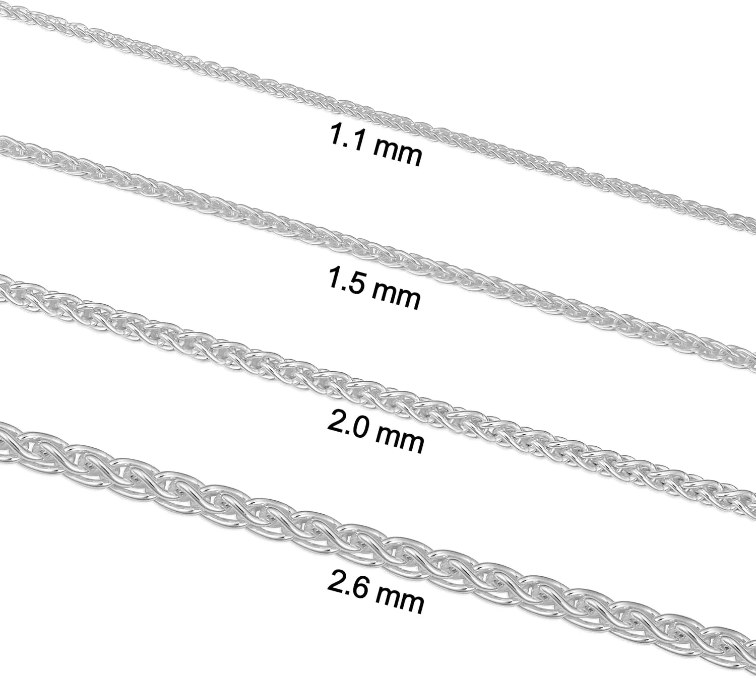 Kooljewelry Sterling Silver Round Wheat Chain Anklet (1.1 mm, 1.5 mm, 2 mm or 2.6 mm)