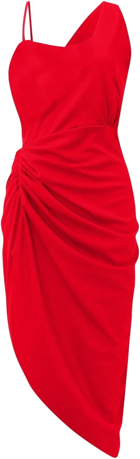 KUIOLYPOER Summer Wedding Guest Dress Women Sexy Sequin Slit Maxi Dresses Smocked Solid Color One Shoulder Cocktail Dress