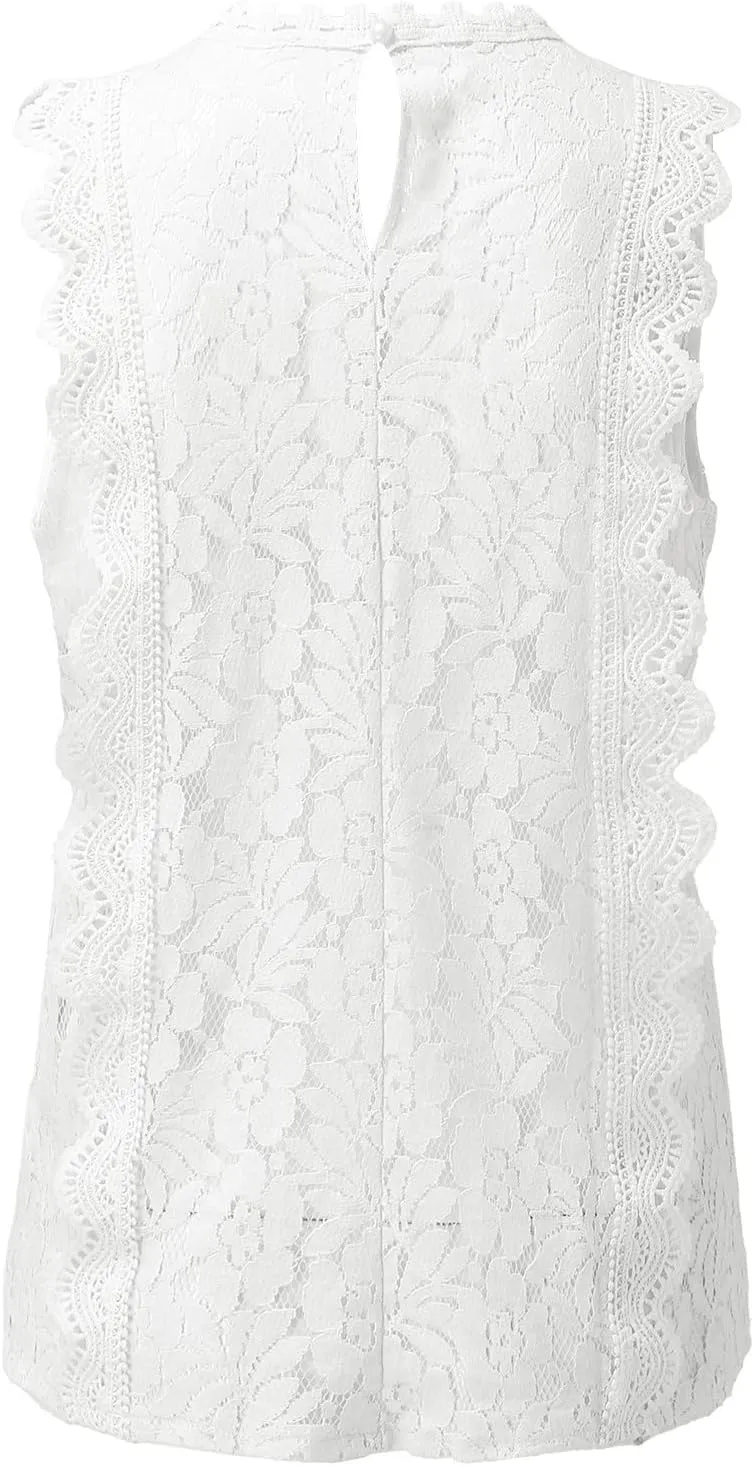 Lace Embroidered Camisole Top Women's Sleeveless Pure Color Sheer Summer Party Wear Delicate Tank Shirt Vest