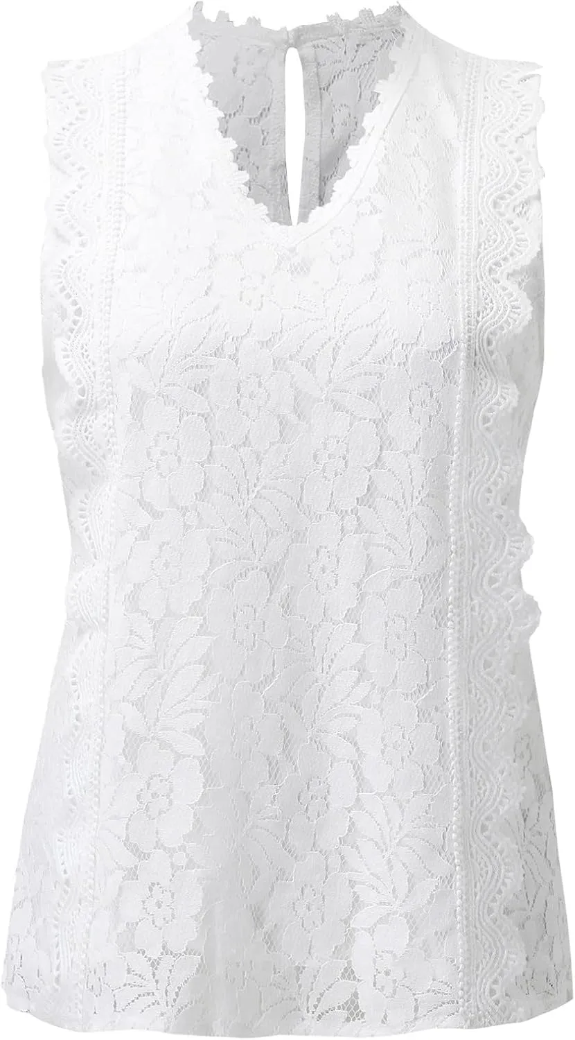 Lace Embroidered Camisole Top Women's Sleeveless Pure Color Sheer Summer Party Wear Delicate Tank Shirt Vest