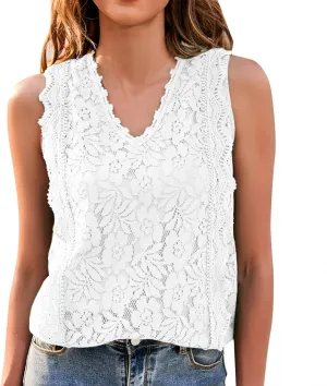 Lace Embroidered Camisole Top Women's Sleeveless Pure Color Sheer Summer Party Wear Delicate Tank Shirt Vest