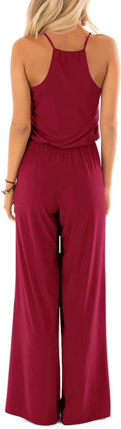 Lacozy Womens Casual Loose Sleeveless Spaghetti Strap Wide Leg Pants Jumpsuit Rompers