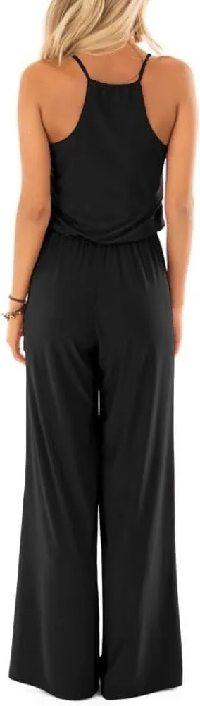 Lacozy Womens Casual Loose Sleeveless Spaghetti Strap Wide Leg Pants Jumpsuit Rompers