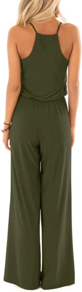 Lacozy Womens Casual Loose Sleeveless Spaghetti Strap Wide Leg Pants Jumpsuit Rompers