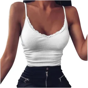 Ladies Lace Camisole Patchwork Strap Tank Tops Four Seasons Wearable Tank Tops