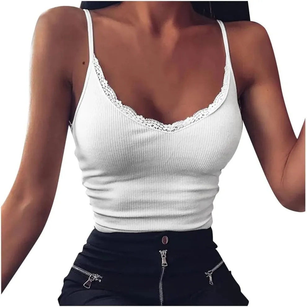 Ladies Lace Camisole Patchwork Strap Tank Tops Four Seasons Wearable Tank Tops