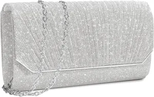 Ladies Pleated Evening Clutches Glitter Envelope Handbag Elegant Small Shoulder Bag for Wedding Party Prom Bridal