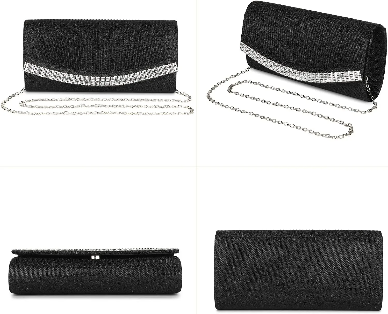 Ladies Pleated Evening Clutches Glitter Envelope Handbag Elegant Small Shoulder Bag for Wedding Party Prom Bridal