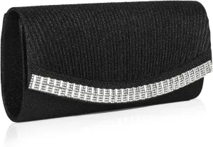Ladies Pleated Evening Clutches Glitter Envelope Handbag Elegant Small Shoulder Bag for Wedding Party Prom Bridal