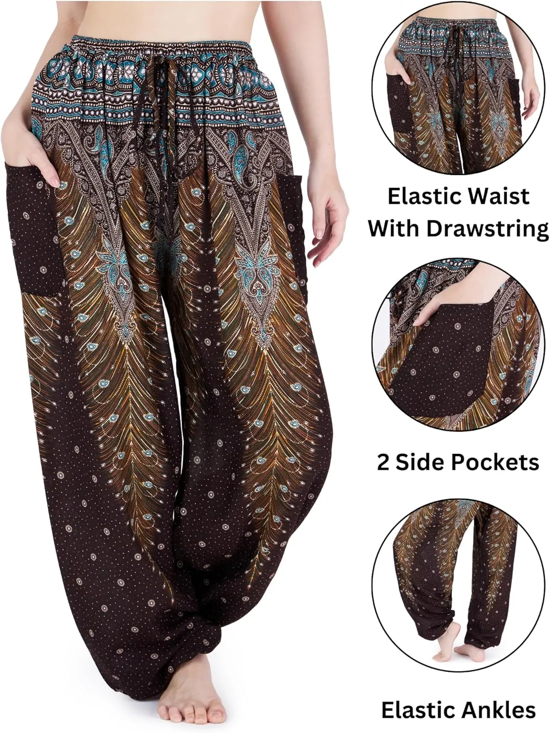 Lannaclothesdesign Women's Elephant Hippie Boho Yoga Harem Pants