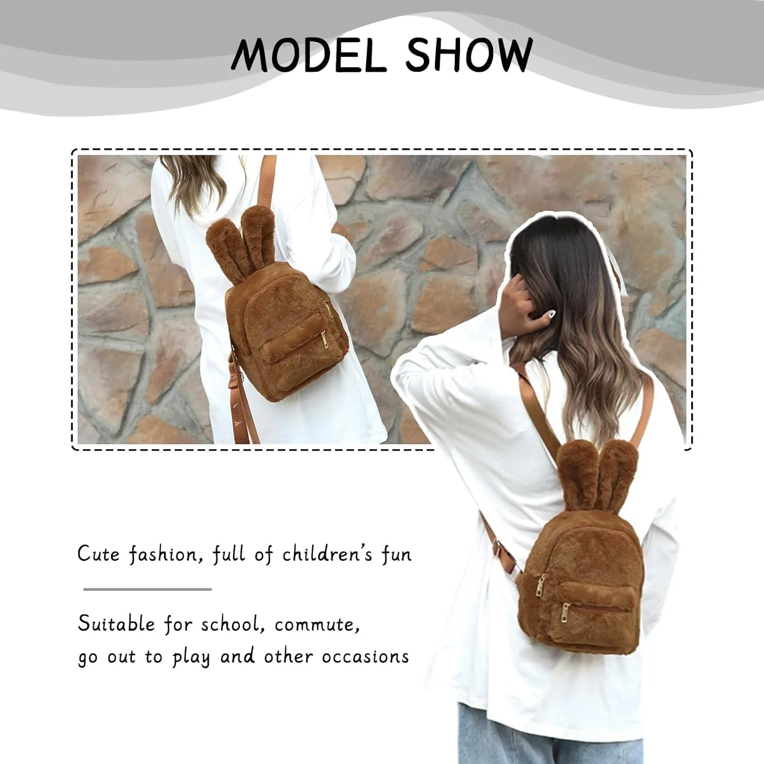 Lanpet Cute Bunny Backpacks for Women Rabbit Ears Backpack Fluffy Shoulder Bag Satchel