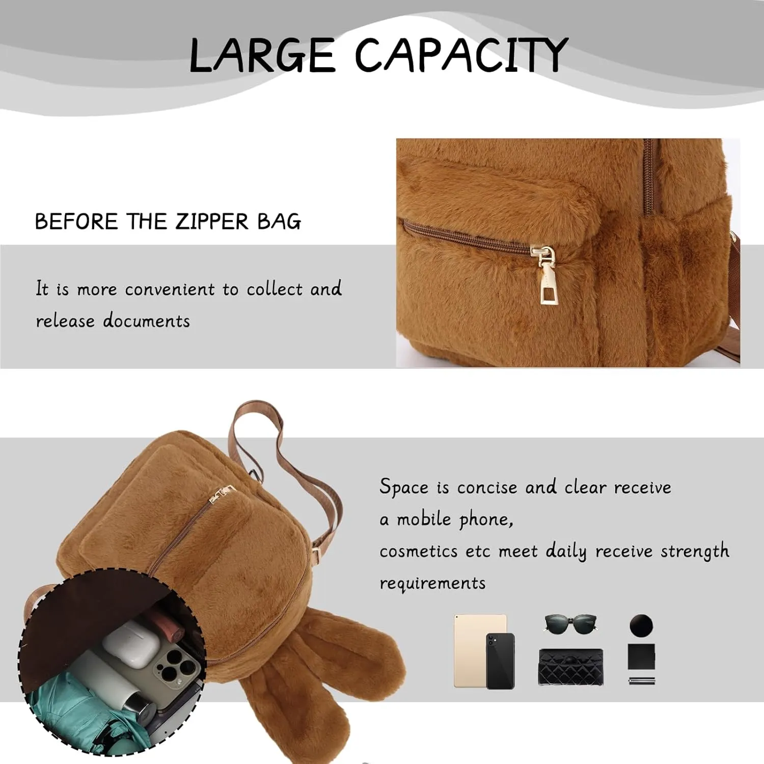 Lanpet Cute Bunny Backpacks for Women Rabbit Ears Backpack Fluffy Shoulder Bag Satchel