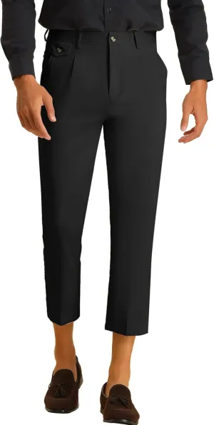 Lars Amadeus Solid Cropped Pants for Men's Slim Fit Pleated Front Ankle Length Tapered Dress Pants