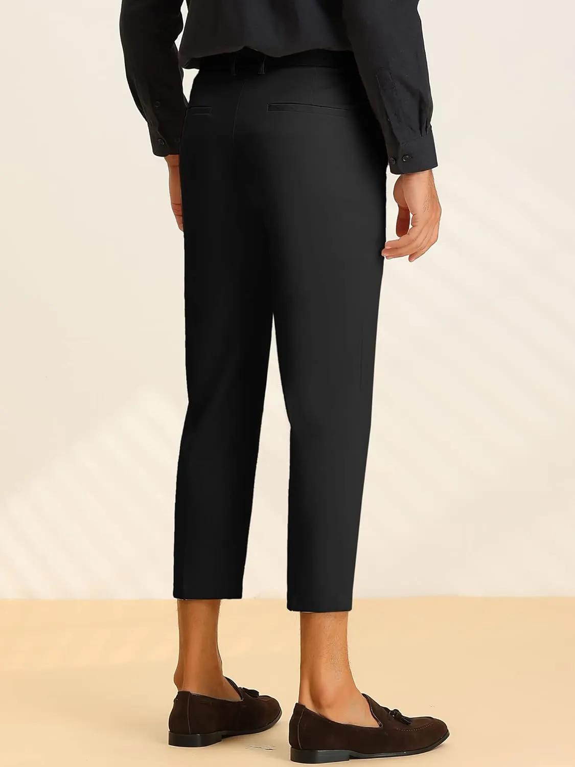 Lars Amadeus Solid Cropped Pants for Men's Slim Fit Pleated Front Ankle Length Tapered Dress Pants